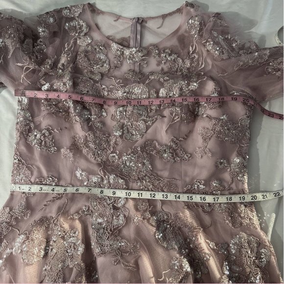 NWT $598 Mac Duggal [ 20 ] Embroidered Illusion High Neck A Line Gown Lilac Mauv - Picture 12 of 15